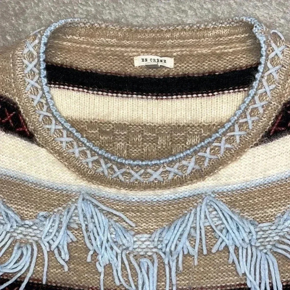Buy 1 sweater, Get 2 Free! En Creme like new sweater fringe boho striped - Picture 8 of 9